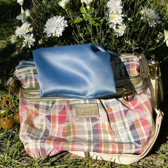Coach Poppy Daisy Madras Pastel Tartan Plaid Crossbody Purse - Picture 12 of 16